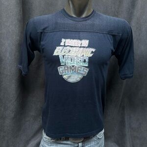 1980s I Major in Electronic Video Games glitter graphic tshirt single stitch